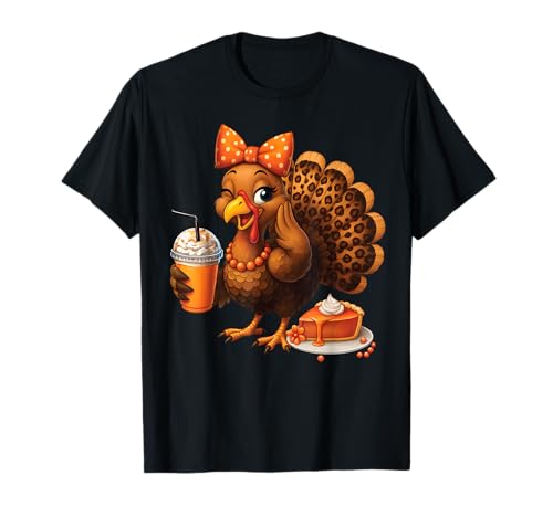 Truthahn Trinken EIS Kaffee Thanksgiving Schleife Mädchen Damen T-Shirt Truthahn Trinken EIS Kaffee Thanksgiving Schleife Mädchen Damen T-Shirt von Turkey Lady Pumpkin Spice Funny Thanksgiving