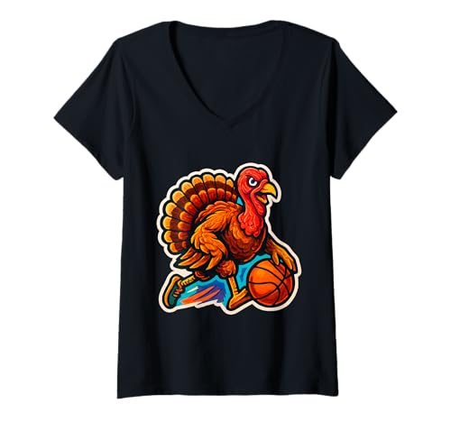 Damen Türkei spielt Basketball Thanksgiving Spieler Fan Liebhaber T-Shirt mit V-Ausschnitt Damen Türkei spielt Basketball Thanksgiving Spieler Fan Liebhaber T-Shirt mit V-Ausschnitt von Turkey Playing Basketball Thanksgiving Products
