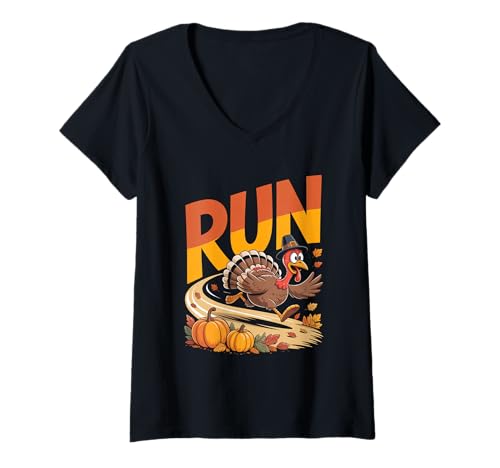 Damen Lustiger Truthahnlauf Thanksgiving Humor Festlicher Familienhumor T-Shirt mit V-Ausschnitt Damen Lustiger Truthahnlauf Thanksgiving Humor Festlicher Familienhumor T-Shirt mit V-Ausschnitt von Turkey Run Fun Thanksgiving Humor