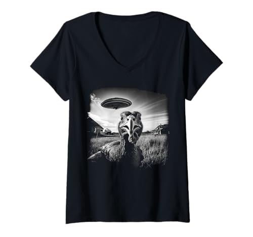 Damen Turkey Selfie UFO Funny Black & White Thanksgiving Vintage T-Shirt mit V-Ausschnitt Damen Turkey Selfie UFO Funny Black & White Thanksgiving Vintage T-Shirt mit V-Ausschnitt von Turkey Selfie Funny Vintage Black & White Graphics