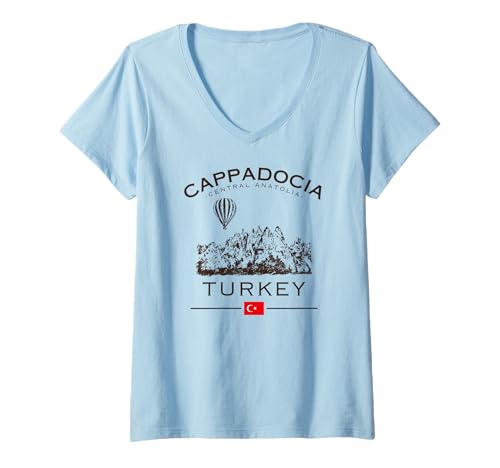 Damen Kappadokien Zentralanatolien Heißluftballon Reise Türkei T-Shirt mit V-Ausschnitt Damen Kappadokien Zentralanatolien Heißluftballon Reise Türkei T-Shirt mit V-Ausschnitt von Turkish Flag Fairy Chimneys Cappadocia Souvenirs