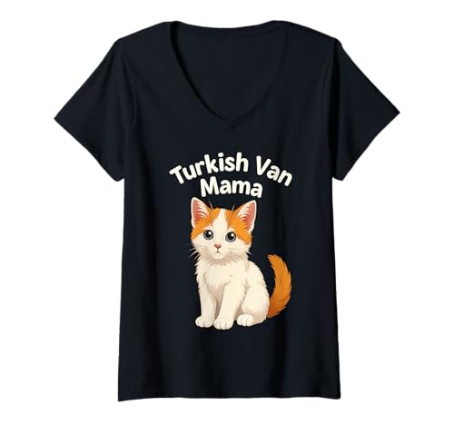Damen Türkische Van Mama Männer Frauen Kinder Geschenk T-Shirt mit V-Ausschnitt Damen Türkische Van Mama Männer Frauen Kinder Geschenk T-Shirt mit V-Ausschnitt von Turkish Van Cat Mama