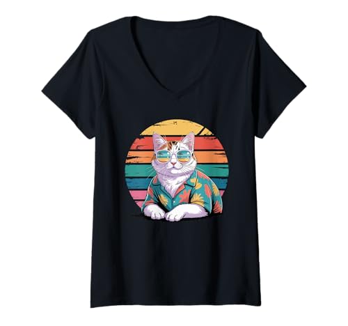 Damen Turkish Van Sonnenbrille Hawaii Strand Sommer T-Shirt mit V-Ausschnitt von Turkish Van Lover Gifts