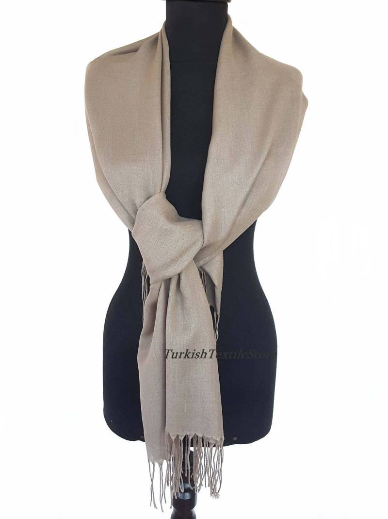 Khaki Grau Hochzeit Pashmina Schal Brautjungfer Baumwolle Geschenk Wrap Oversize Abend Wickeln von TurkishTextileStore