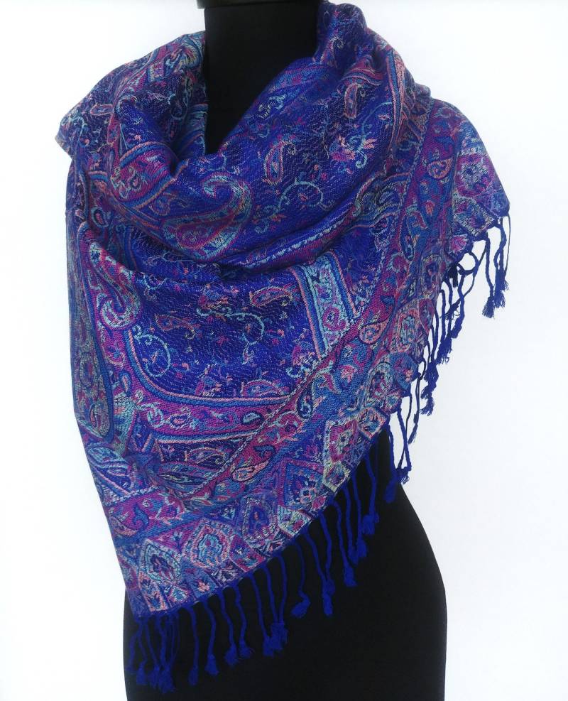 Royalblauer Pashmina Schal Royalblau Wickelschal Blauer Hochzeitsschal Zaum Brautjungfer Boho Blau Abend Wickeln von TurkishTextileStore