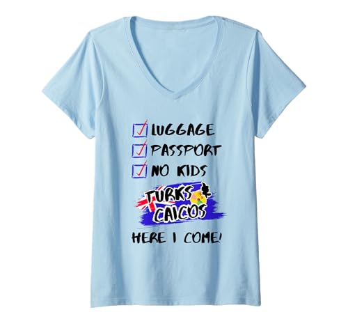 Damen Urlaubsoutfit für Paare ohne Kinder auf den Turks- und Caicosinseln T-Shirt mit V-Ausschnitt von Turks & Caicos Travel Visit Couples Matching