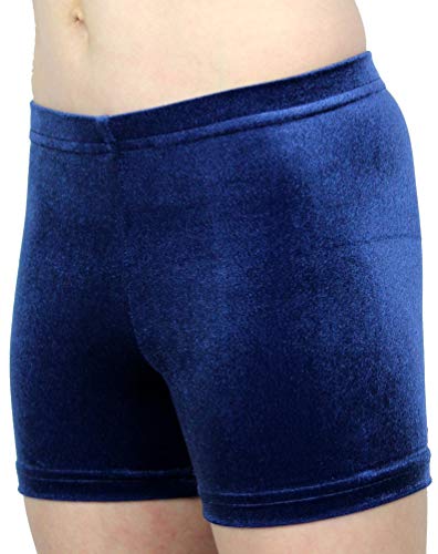 Shorty Kinder Hipster kurze Mädchen Sporthose Nicki Samt bi-elastisch Fitnesshose Hüfthose Hotpants Turnhose Gymnastikhose Shorts Farbe Dunkelblau, Größe 128 von Turnanzug-GymStern