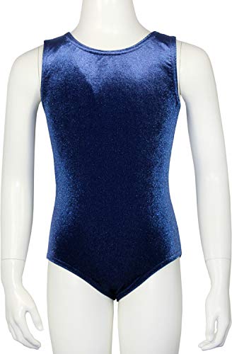 Turnanzug Body Nicki Samt Mädchen Gymnastikanzug Kurzarm Kinder Turnbody kurzärmlich Balettrikot Balettanzug Farbe Dunkelblau, Größe 140 von GymStern