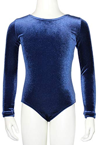 Turnanzug Body Nicki Samt Mädchen Gymnastikanzug Langarm Kinder Turnbody langärmlich Balettrikot Balettanzug Farbe Dunkelblau, Größe 128 von GymStern
