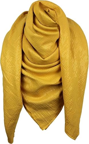 XXL Musselin Tuch Schal 100% feine Baumwolle 130x130cm Damenhalstuch Halstuch Musselintuch Musselin Damen Herren Männer Frauen, Farbe:Curry Lurex von Turnanzug-GymStern