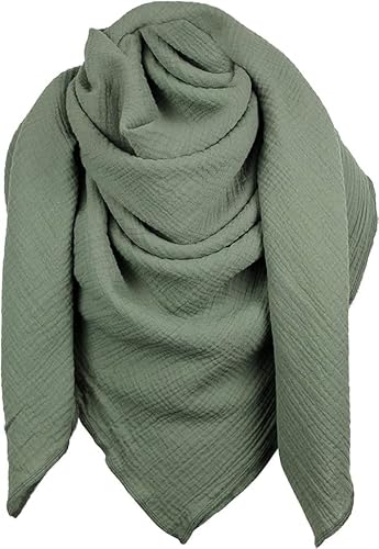 Turnanzug-GymStern XXL Musselin Tuch Schal 100% feine Baumwolle 130x130cm Damenhalstuch Halstuch Musselintuch Musselin Damen Herren Männer Frauen, Farbe:Khaki von Turnanzug-GymStern