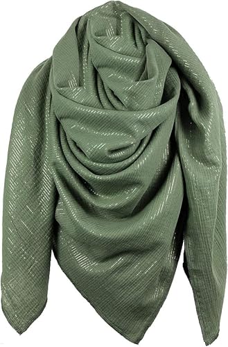 Turnanzug-GymStern XXL Musselin Tuch Schal 100% feine Baumwolle 130x130cm Damenhalstuch Halstuch Musselintuch Musselin Damen Herren Männer Frauen, Farbe:Khaki Lurex von Turnanzug-GymStern