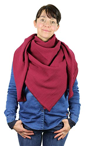 Turnanzug-GymStern XXL Musselin Tuch Schal 100% feine Baumwolle 130x130cm Damenhalstuch Halstuch Musselintuch Musselin Damen Herren Männer Frauen, Farbe:Weinrot von Turnanzug-GymStern