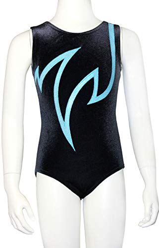 Turnanzug Java Basic Nicki Samt & Glitzerlycra Mädchen Gymnastikanzug kurzarm Kinder Turnbody ärmellos Turntrikot Schwarz/Türkis Farbe Schwarz/Türkis, Größe 164 von Turnanzug-GymStern