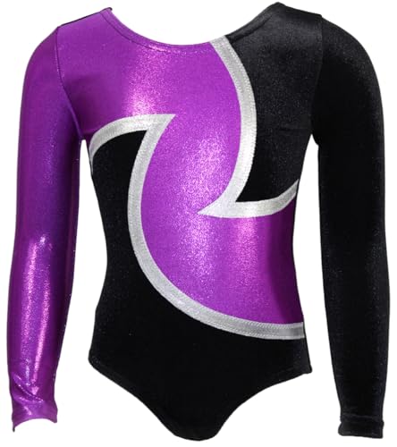 Turnanzug 1001 Nacht – Mädchen Langarm Gymnastikanzug | Gymnastik-Trikot/Turnbody aus Samt für Turnen & Gymnastik mit Rundhalsausschnitt – Made in Germany - SCHWARZ-ZYKLAME-WEIß - 110/116 von GymStern