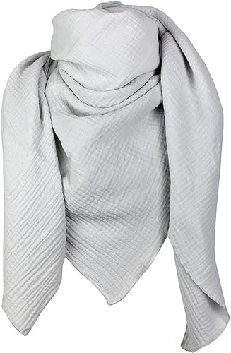 XXL Musselin Tuch Schal 100% feine Baumwolle 130x130cm Damenhalstuch Halstuch Musselintuch Musselin Damen Herren Männer Frauen, Farbe:Hellgrau von GymStern