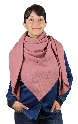 Turnanzug-GymStern XXL Musselin Tuch Schal 100% feine Baumwolle 130x130cm Damenhalstuch Halstuch Musselintuch Musselin Damen Herren Männer Frauen, Farbe:Altrosa von Turnanzug-GymStern