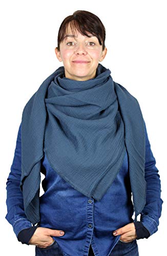 Turnanzug-GymStern XXL Musselin Tuch Schal 100% feine Baumwolle 130x130cm Damenhalstuch Halstuch Musselintuch Musselin Damen Herren Männer Frauen, Farbe:Jeansblau von Turnanzug-GymStern