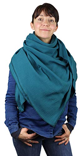 XXL Musselin Tuch Schal 100% feine Baumwolle 130x130cm Damenhalstuch Halstuch Musselintuch Musselin Damen Herren Männer Frauen, Farbe:Petrol von Turnanzug-GymStern