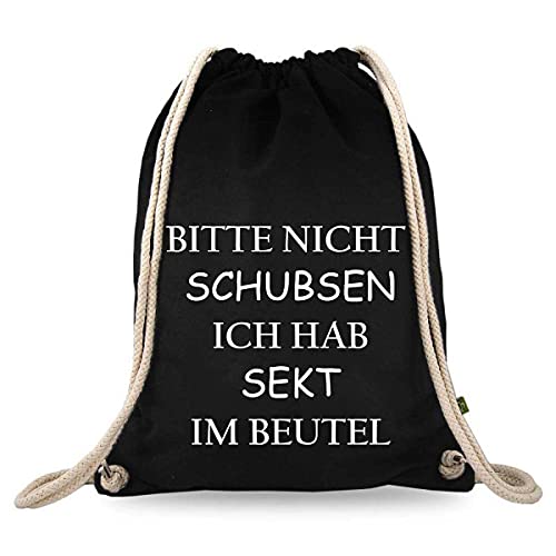 Turnbeutelliebe® Turnbeutel mit Spruch - Lustig - Neu - Frauen - Männer - Kinder - Baumwolle schwarz - Sportbeutel - Rucksack - Stoffbeutel – (Bitte nicht schupsen…) von Turnbeutelliebe