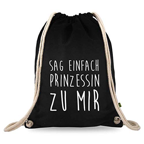 Turnbeutelliebe® Turnbeutel mit Spruch - lustige Motive & Sprüche - bedruckt - Baumwolle schwarz - Sportbeutel - Rucksack - ca. 12 Liter - 37 x 46 cm (Sag einfach Prinzessin zu Mir) von Turnbeutelliebe