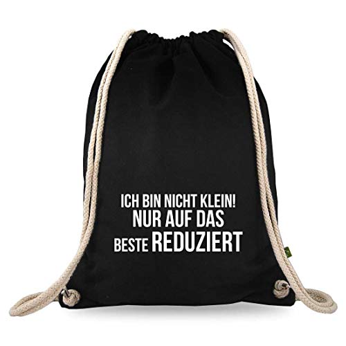 Turnbeutelliebe® Turnbeutel mit Spruch - lustige Motive Sprüche – bedruckt - Baumwolle schwarz - Sportbeutel - Rucksack - 37 x 46 cm (Ich Bin Nicht klein! Auf das Beste reduziert) von Turnbeutelliebe