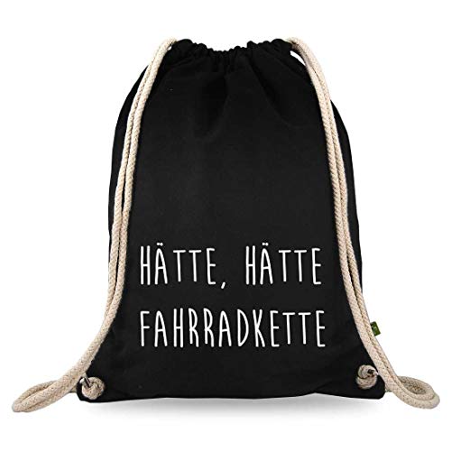 Turnbeutelliebe® Turnbeutel mit Spruch - lustige Motive & Sprüche - bedruckt - Baumwolle schwarz - Sportbeutel - Rucksack - ca. 12 Liter - 37 x 46 cm (hätte hätte Fahrradkette) von Turnbeutelliebe