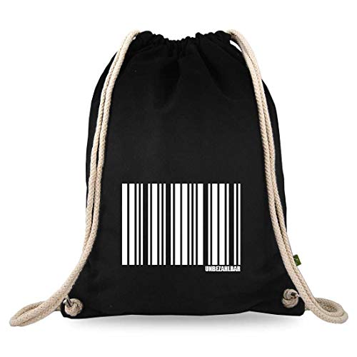 Turnbeutelliebe® Turnbeutel mit Spruch - verschiedene Designs - bedruckt - Baumwolle schwarz - Sportbeutel - Rucksack - ca. 12 Liter - 37 x 46 cm (Barcode ) von Turnbeutelliebe