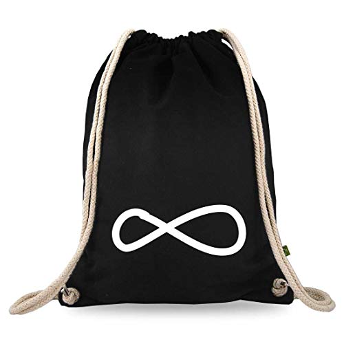 Turnbeutelliebe® Turnbeutel mit Spruch - verschiedene Designs - bedruckt - Baumwolle schwarz - Sportbeutel - Rucksack - ca. 12 Liter - 37 x 46 cm (Infinity ) von Turnbeutelliebe