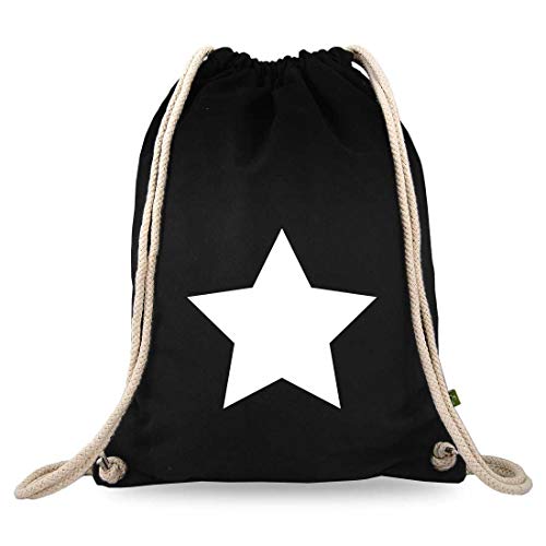 Turnbeutelliebe® Turnbeutel mit Spruch - verschiedene Designs - bedruckt - Baumwolle schwarz - Sportbeutel - Rucksack - ca. 12 Liter - 37 x 46 cm (Stern Star) von Turnbeutelliebe