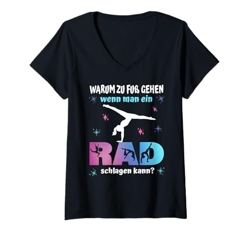 Damen Turnen - Warum zu Fuß gehen wenn Man EIN Rad Schlagen kann? T-Shirt mit V-Ausschnitt Damen Turnen - Warum zu Fuß gehen wenn Man EIN Rad Schlagen kann? T-Shirt mit V-Ausschnitt von Turnen Turnerin Sport Gymnastik Bodengymnastik