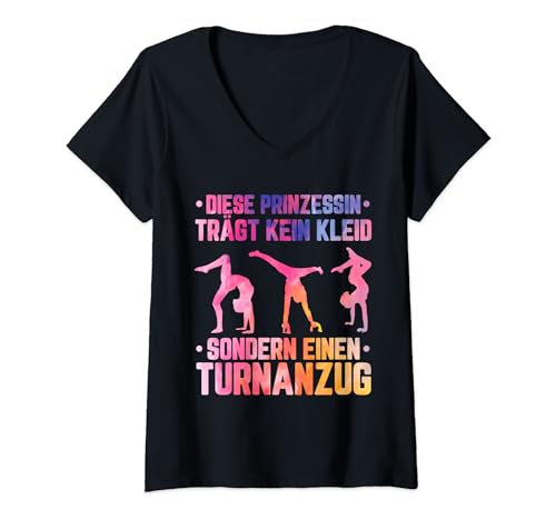 Damen Geräteturnen Turnerin Turnen Akrobatik Kunstturnen T-Shirt mit V-Ausschnitt von Turnen und Gymnastik Geschenke Kinder Frau Mädchen