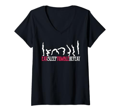 Damen Essen Schlafen Turnen Wiederholen Lustige Gymnastik T-Shirt mit V-Ausschnitt Damen Essen Schlafen Turnen Wiederholen Lustige Gymnastik T-Shirt mit V-Ausschnitt von Turner Spaß Training Bewegung Mädchen Jungs