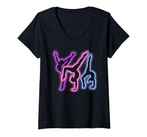 Damen Turnerin Gymnastik Silhouetten Damen Mädchen Turnen Kinder T-Shirt mit V-Ausschnitt Damen Turnerin Gymnastik Silhouetten Damen Mädchen Turnen Kinder T-Shirt mit V-Ausschnitt von Turner und Turnerin Gymnastik Turnen im Turnverein