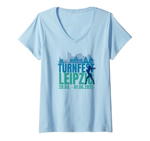 Damen Turnfest Leipzig 2025 Gymnastik Turnen International Sport T-Shirt mit V-Ausschnitt von Turnfest Leipzig 2025 Gymnastik Turnen Wettbewerb