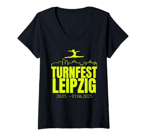 Damen Turnfest Leipzig 2025 Gymnastik Turnen International Sport T-Shirt mit V-Ausschnitt von Turnfest Leipzig 2025 Gymnastik Turnen Wettbewerb