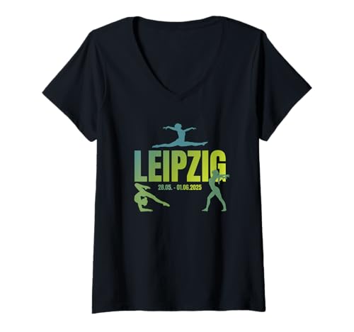 Damen Turnfest Leipzig 2025 Gymnastik Turnen International Sport T-Shirt mit V-Ausschnitt von Turnfest Leipzig 2025 Gymnastik Turnen
