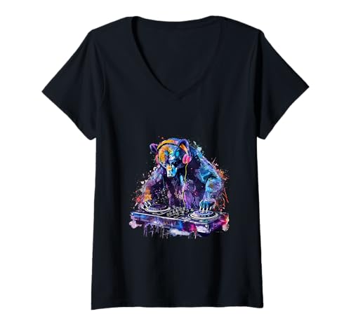 Damen Bear DJ Beatmaker Plattenspieler DJ Bär Dance Musik Bear Lover T-Shirt mit V-Ausschnitt Damen Bear DJ Beatmaker Plattenspieler DJ Bär Dance Musik Bear Lover T-Shirt mit V-Ausschnitt von Turntable DJ Music Animals