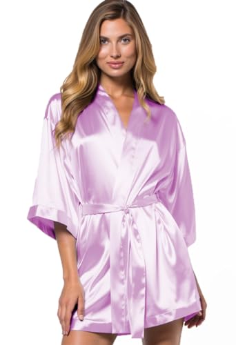Turquaz Linen Damen Pure Color Satin Short Kimono Brautjungfern Dessous Roben, Mittel, Lavendel von Turquaz