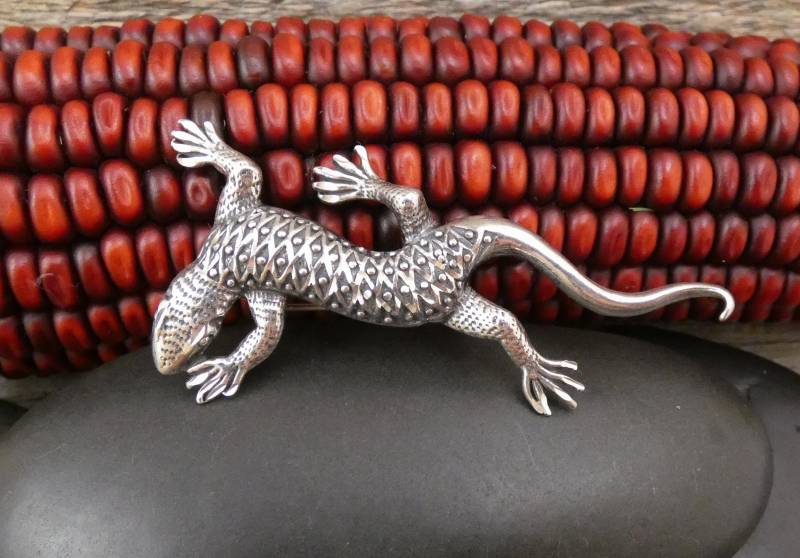 Vintage Handmade 925 Sterling Silber Gecko Pin Brosche/ Reptil Schmuck von TurquoiseJewelers