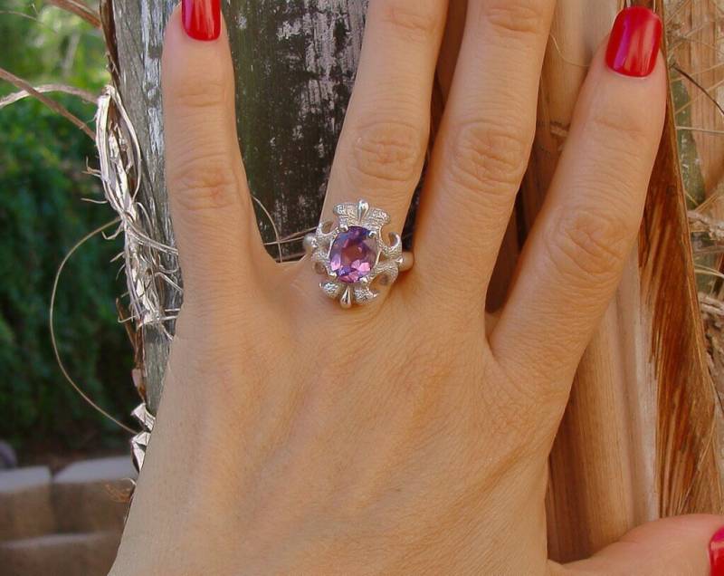Vintage Oval Amethyst Ring Sterling Silber, Größe 10/11 von TurquoiseJewelers
