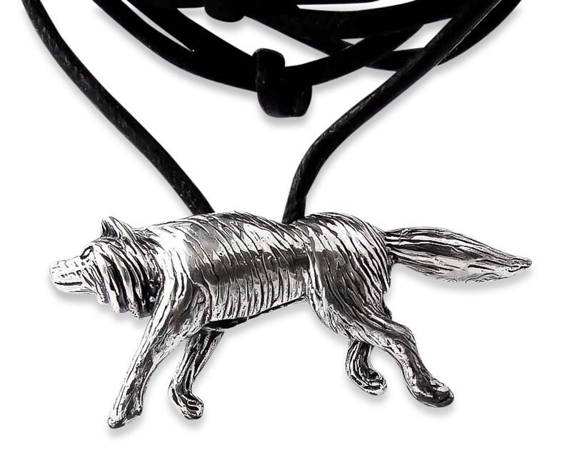 sterling Silber Wolf Anhänger Halskette Handgemachte Leder Schnur von TurquoiseJewelers