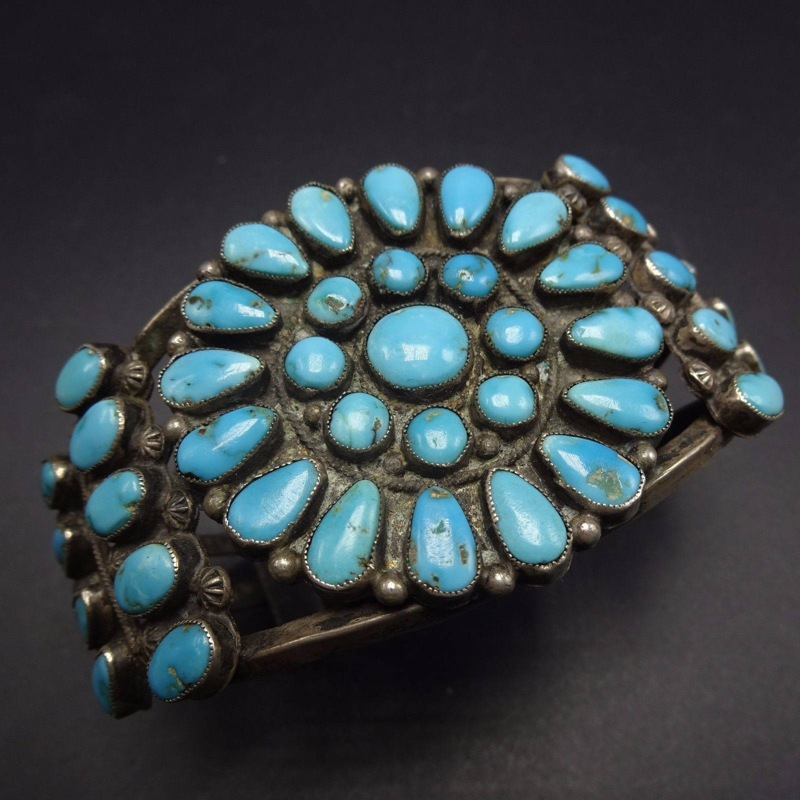 1940S Vintage Silber Und Türkis Cluster-Manschette Armband 67G von TurquoiseKachina