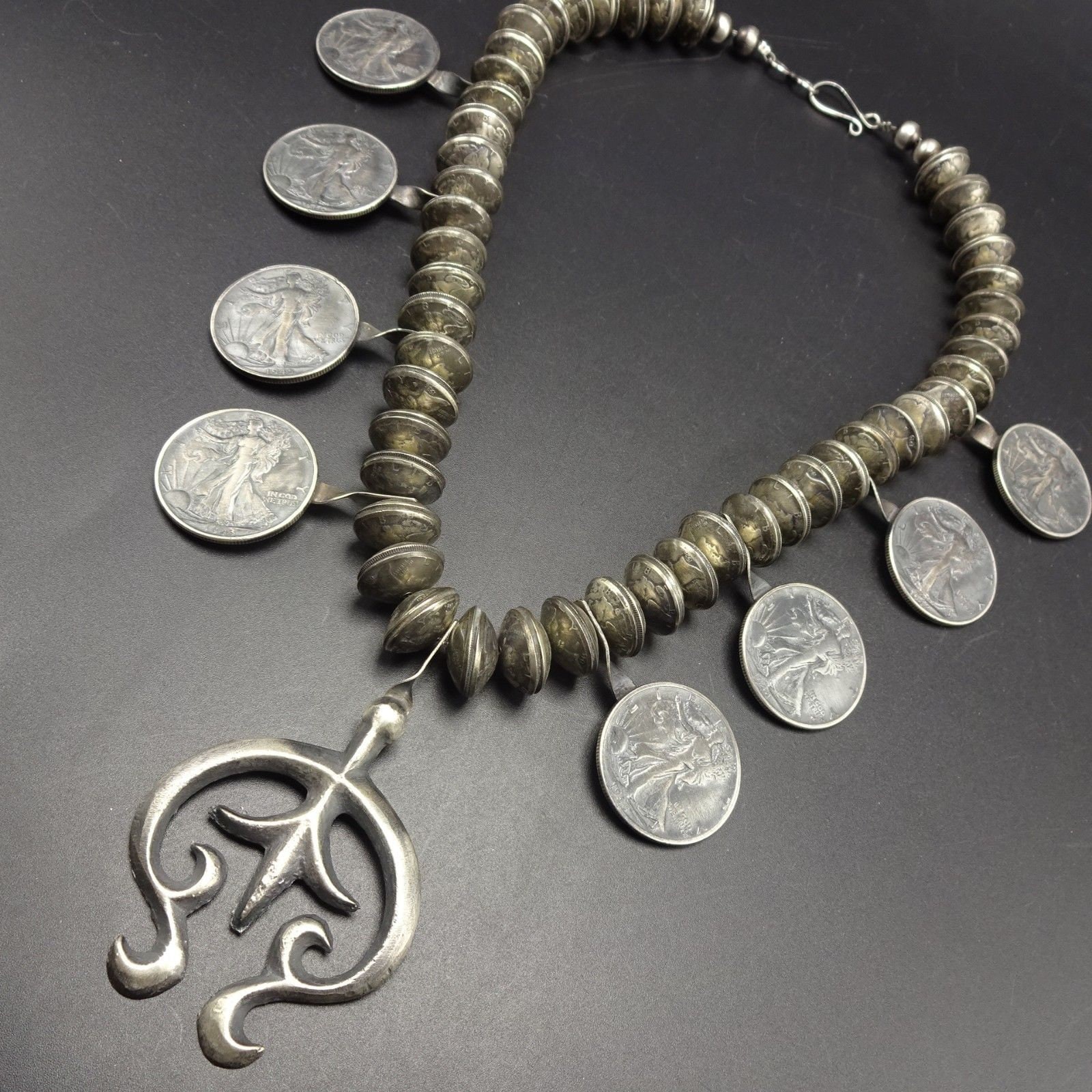 Alter Merkur Dime Und 50 Cent Freigeist Münze Silber Halskette Gegossen Naja von TurquoiseKachina