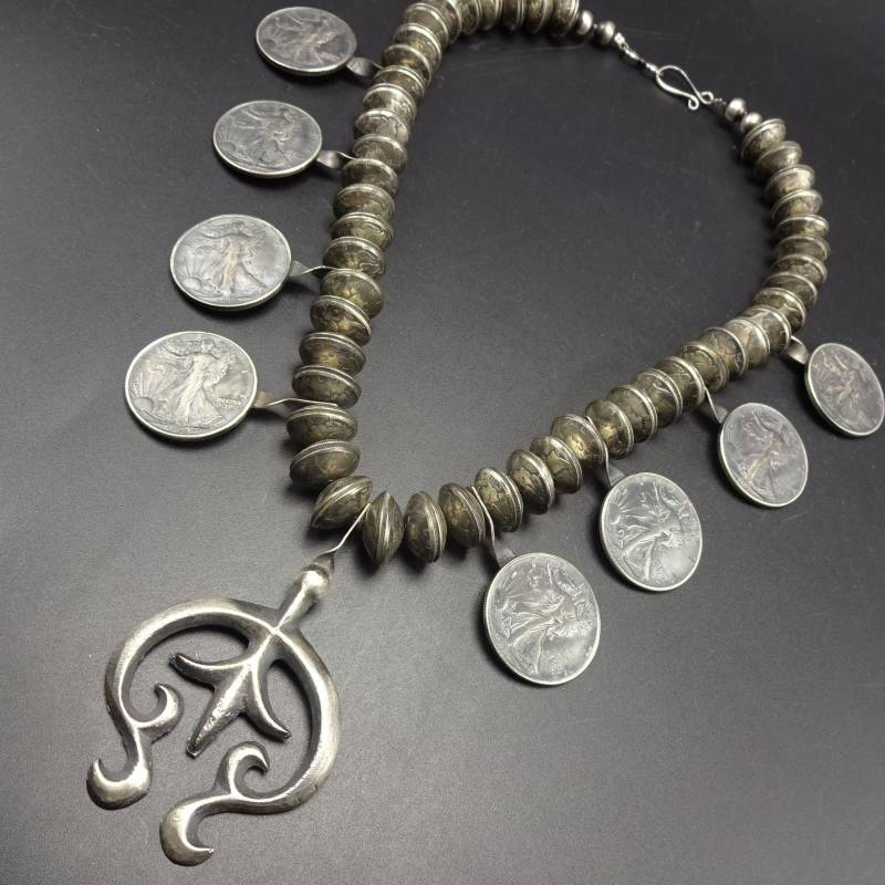 Alter Merkur Dime Und 50 Cent Freigeist Münze Silber Halskette Gegossen Naja von TurquoiseKachina