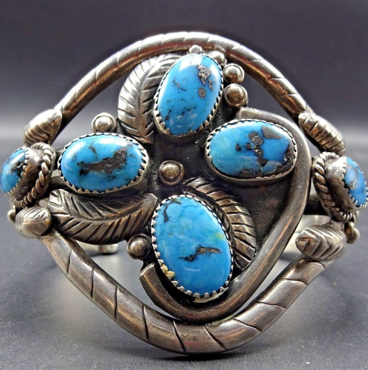 Heavy Gauge Vintage Sterling Silber Morenci Türkis Manschette Armband 90G von TurquoiseKachina