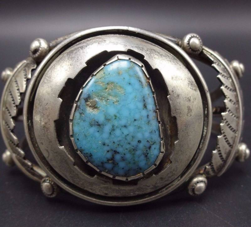 Vintage Sterling Silber & Morenci Türkis Armreif 42G von TurquoiseKachina