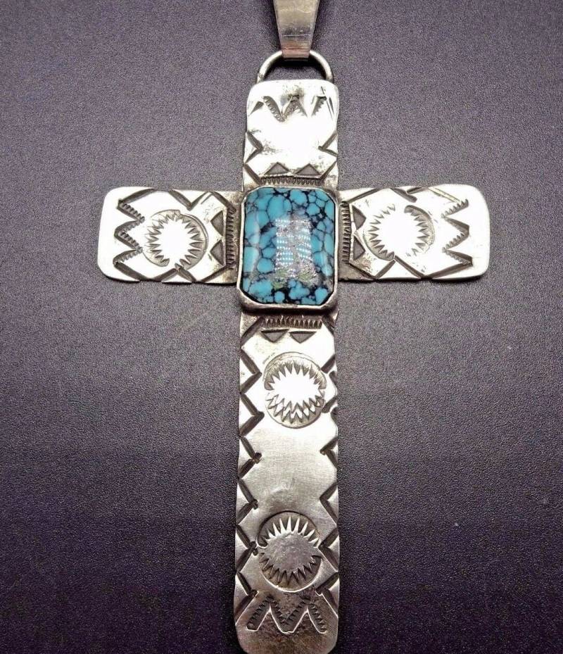 Vintage Sterling Silber & Spinnennetz Türkis Anhänger + Kette von TurquoiseKachina