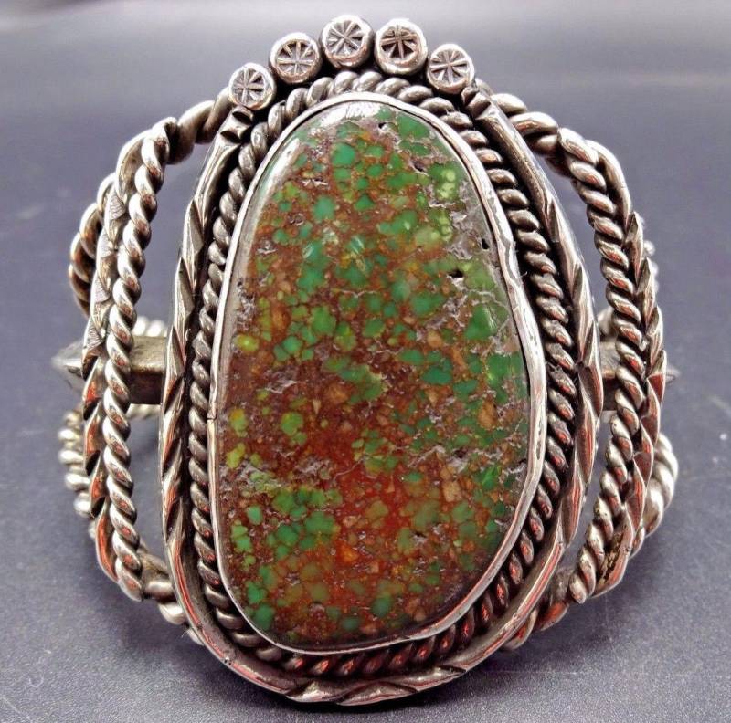 Vintage Sterling Silber & Türkis Spinnennetz Manschette Armband von TurquoiseKachina