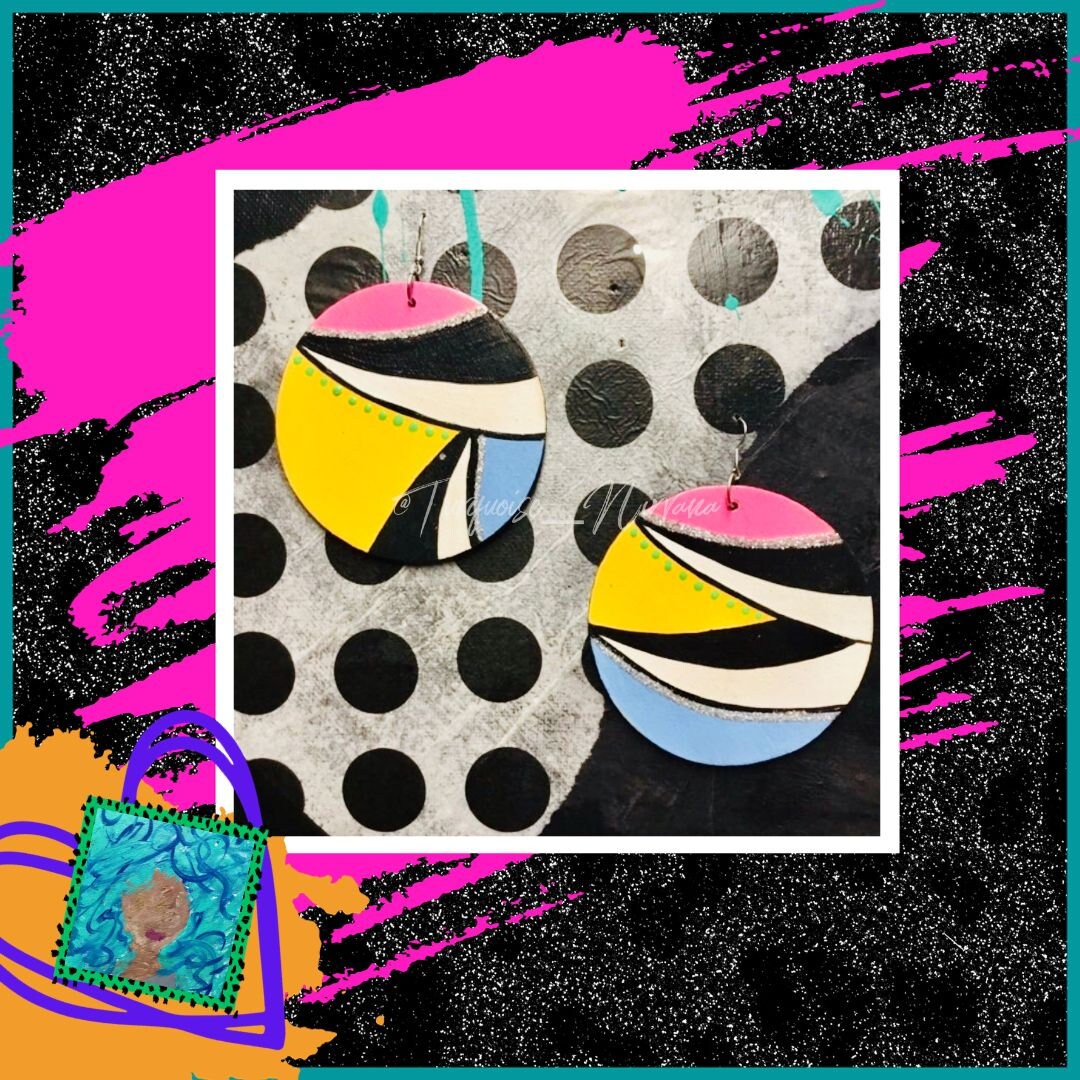 L-26 Pink Gelb Blau Schwarz Weiß Abstrakte Ohrringe L-26 Pink Gelb Blau Schwarz Weiß Abstrakte Ohrringe von TurquoiseNirvana